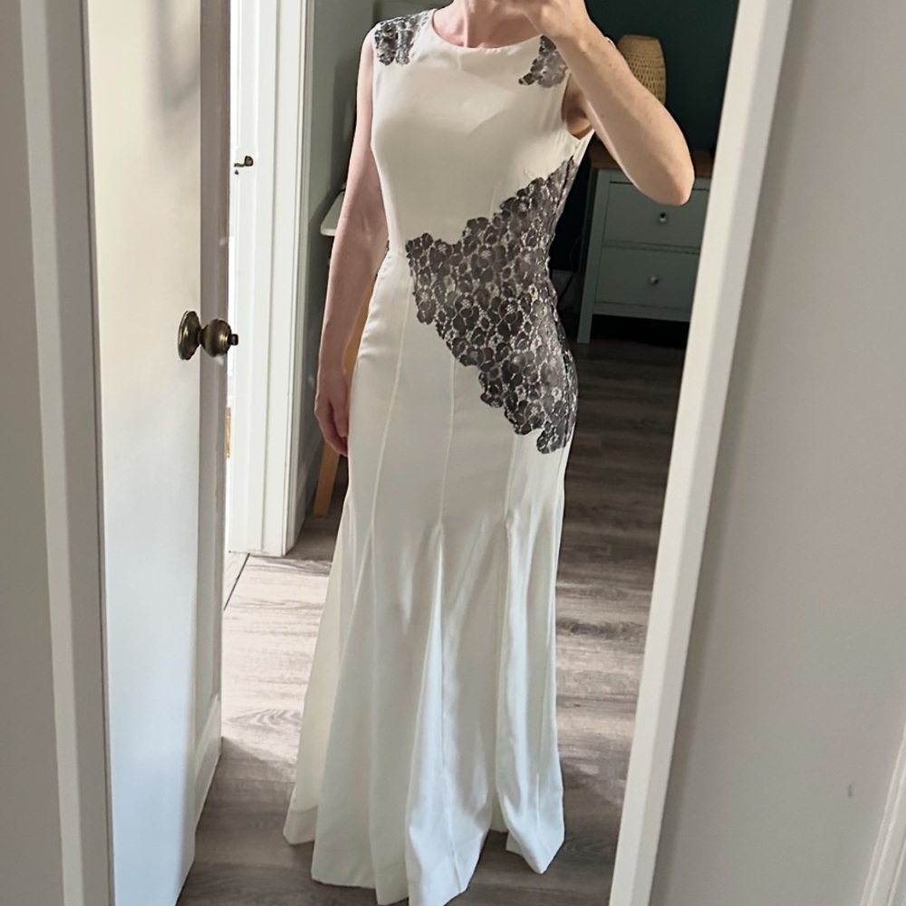 Antonio Melani Elegant off White and Gray lace Dress gown